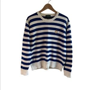 Lauren Ralph Lauren Blue and White Striped Crew Neck Cotton Sweater Size Large